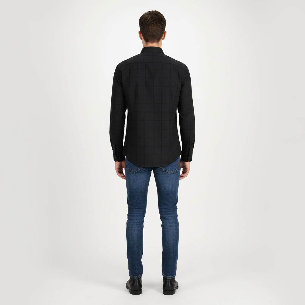 Tommy Jeans Sleek Midnight Checkered Button-Up Shirt - back view