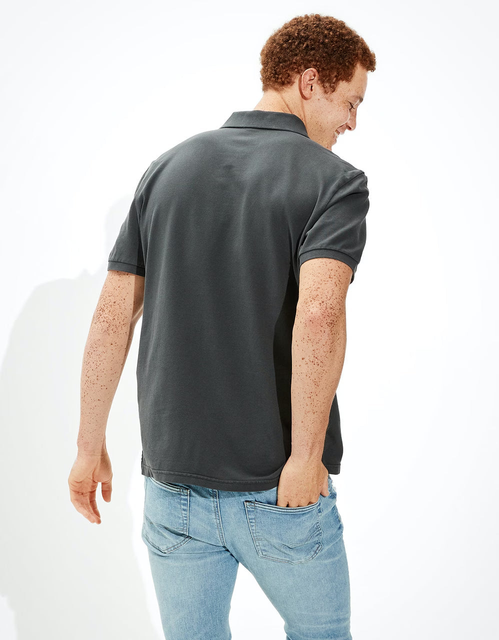 AMERICAN EAGLE Melange Grey Polo Shirt