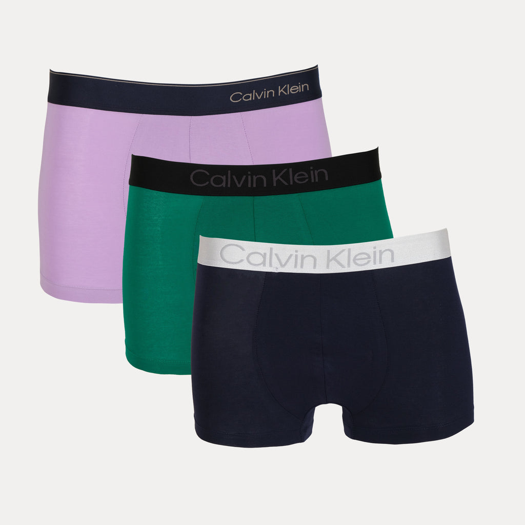 Calvin Klein Luxurious Cotton Boxer Briefs in Vibrant Emerald, Classic Navy, and Soft Lavender