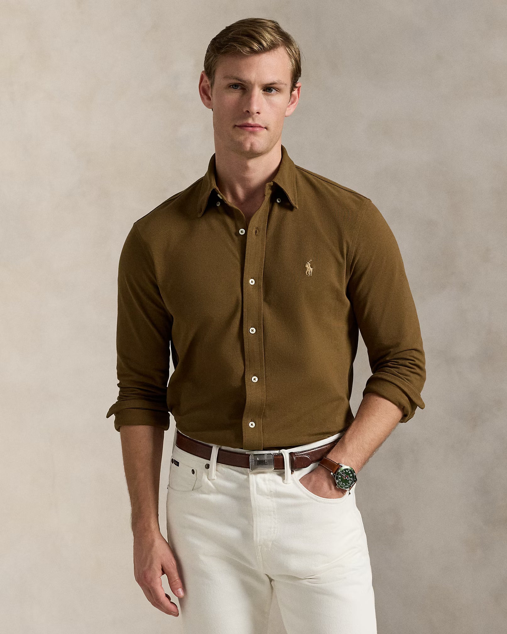 Polo Ralph Lauren Custom Fit Shirt in Earthy Olive Charm