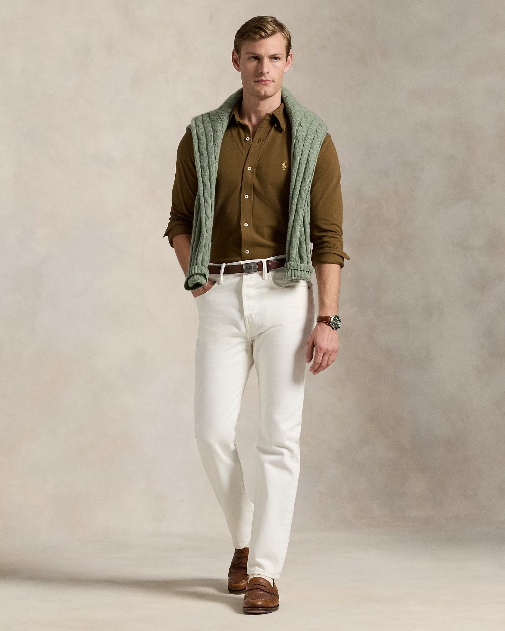 Polo Ralph Lauren Custom Fit Shirt in Earthy Olive Charm