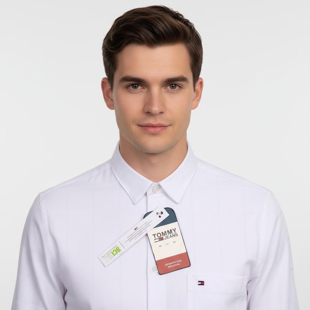 Tommy Jeans Crisp Cotton Slim Fit Shirt in Pure White Elegance - zoomed view