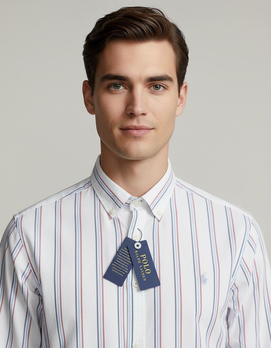 Polo Ralph Lauren Custom Fit Striped Elegance Shirt in Crisp White & Nautical Stripes - zoomed view