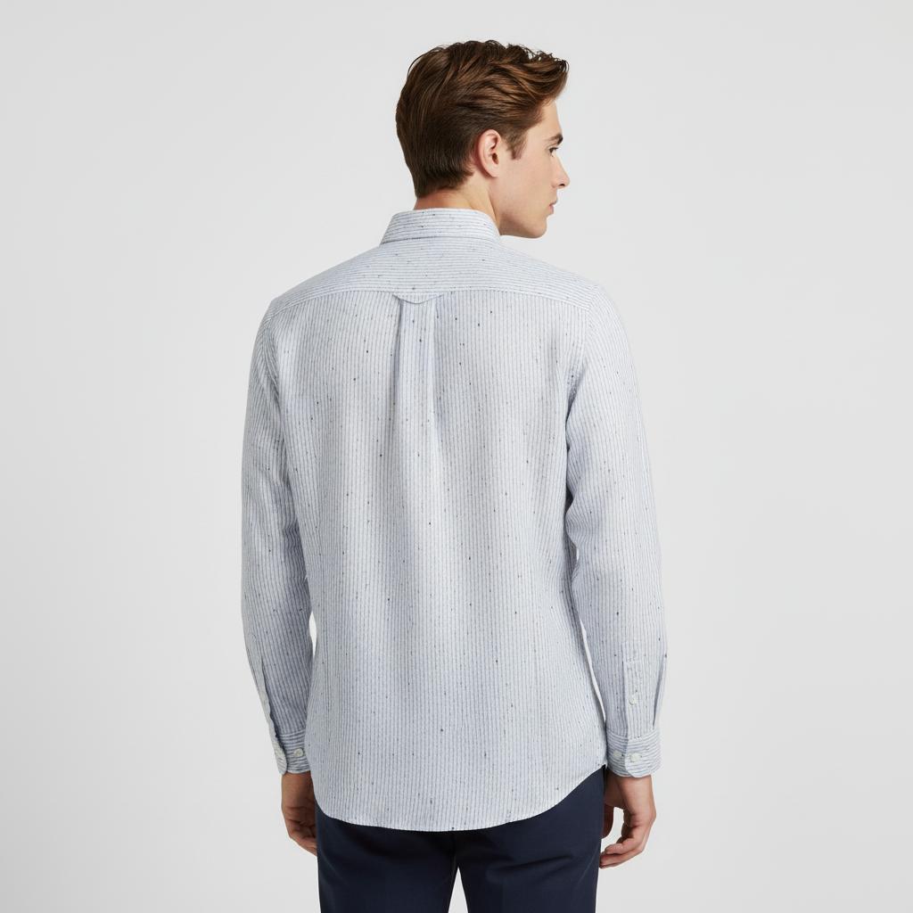 [Mélange Slub Linen] GANT Melange Striped Elegance Shirt in Soft Sky - back view