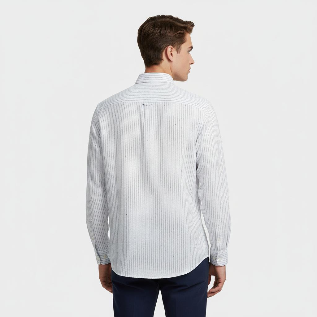 [Mélange Slub Linen] GANT Melange Striped Elegance Shirt in Whispering Blue - back view