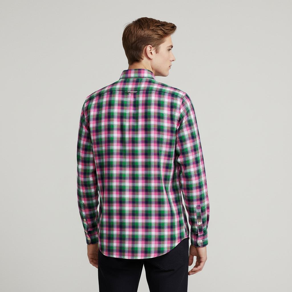 Ralph Lauren Sunfit Plaid Shirt in Pink and Green - back view
