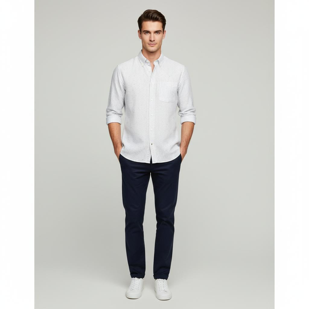 [Mélange Slub Linen] GANT Melange Striped Elegance Shirt in Whispering Blue - front view