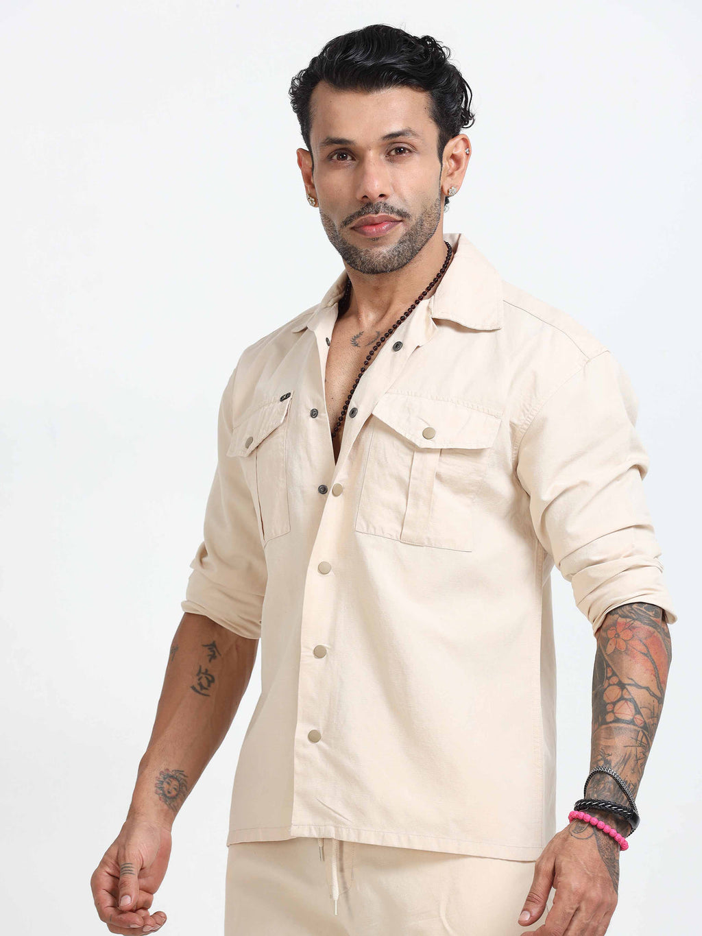 Italian Colony Effortlessly Chic Sand Dune Button-Up Linen Shacket