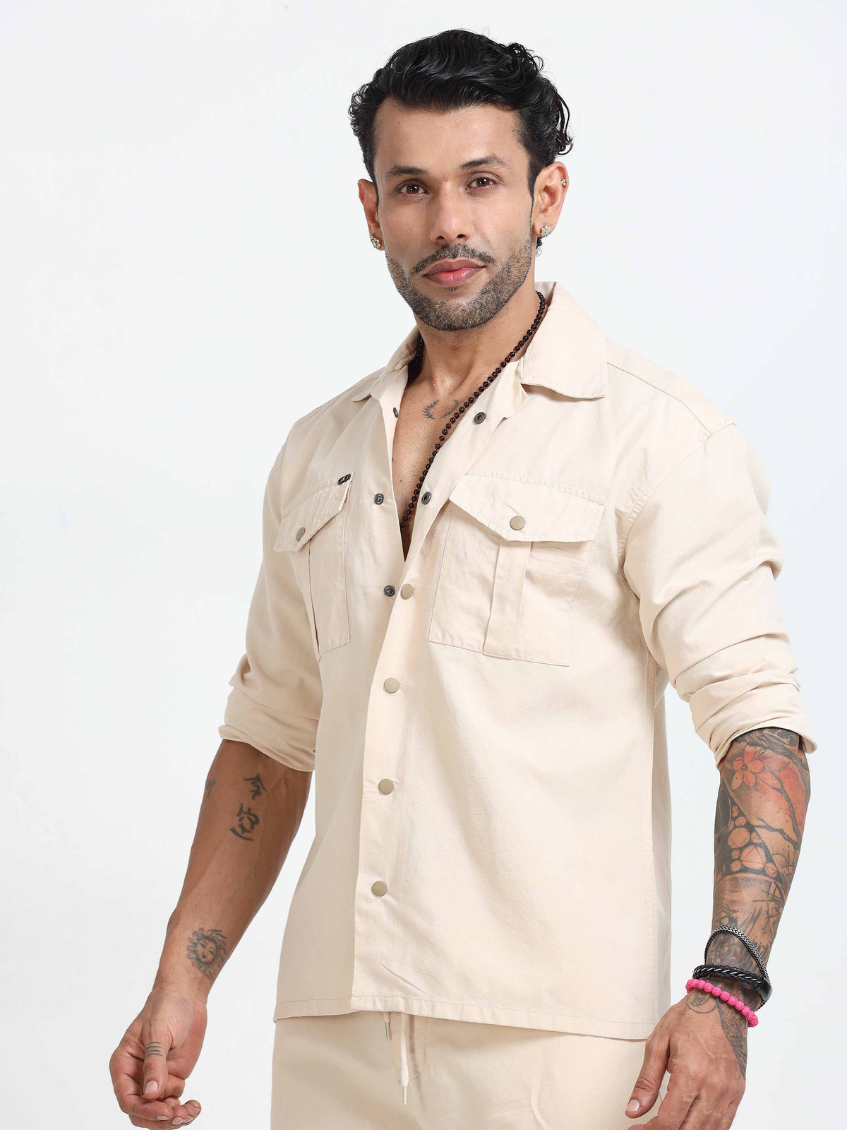 Italian Colony Effortlessly Chic Sand Dune Button-Up Linen Shacket