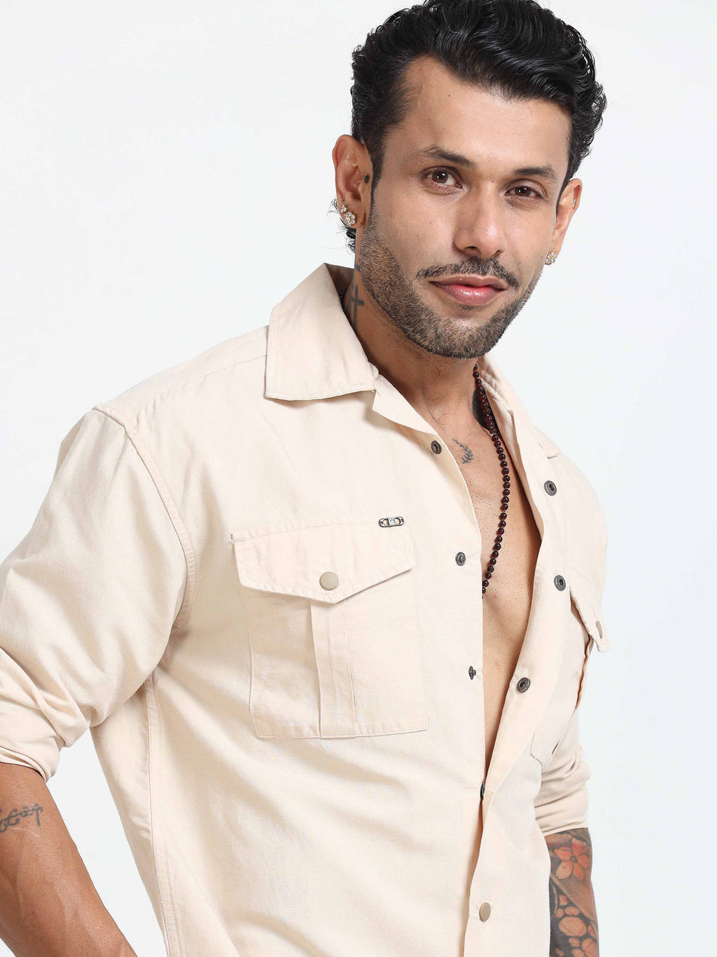 Italian Colony Effortlessly Chic Sand Dune Button-Up Linen Shacket