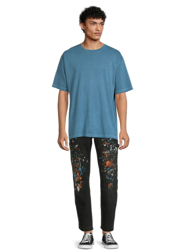 No Boundries Artistic Black Canvas Carpenter Pants with Vibrant Splashes