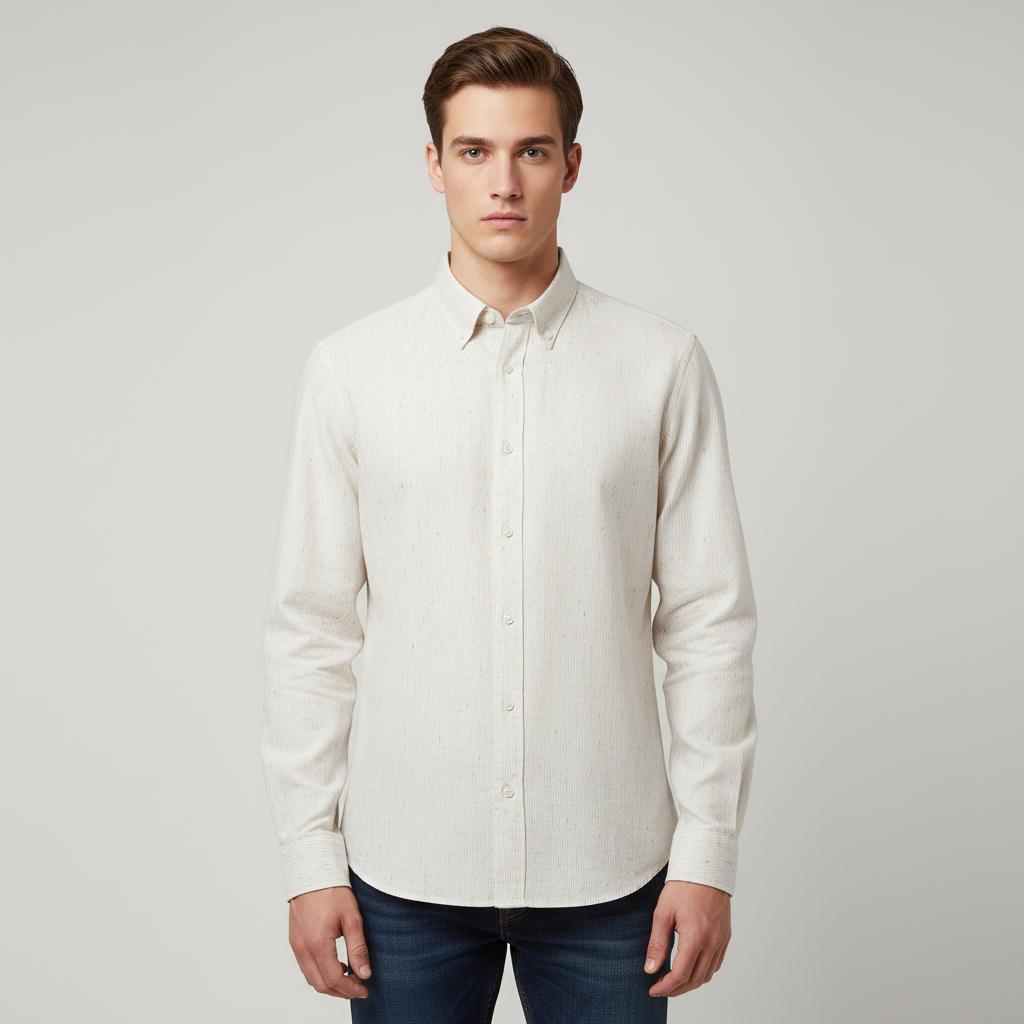 [Mélange Slub Linen] GANT Elegant Melange Button-Up Shirt in Whispering Cream - front view