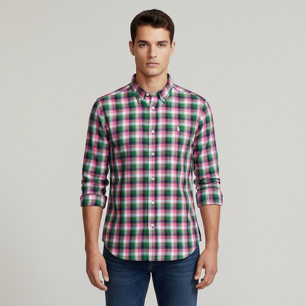 Ralph Lauren Sunfit Plaid Shirt in Pink and Green - front view