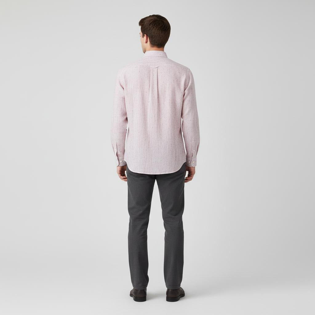 [Mélange Slub Linen] GANT Melange Stripe Shirt in Blushing Petal - back view