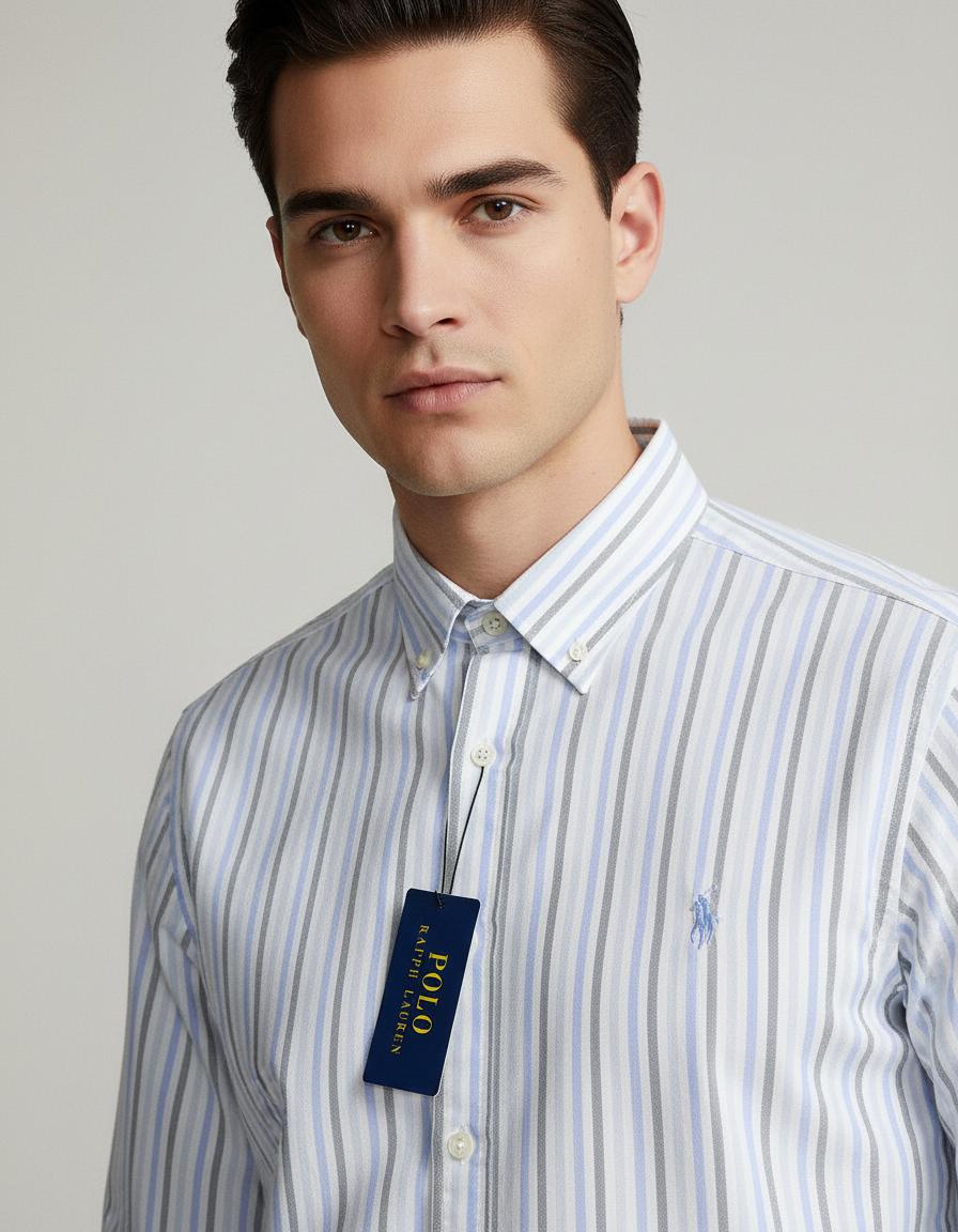 Polo Ralph Lauren Striped Elegance Cotton Shirt in Serene Sky - zoomed view