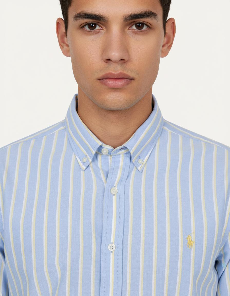 Polo Ralph Lauren Custom Fit Striped Shirt in Serene Sky Blue - zoomed view
