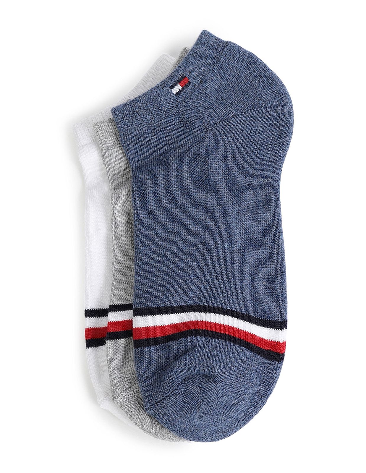 Tommy Hilfiger Cozy Striped Sock Trio in Nautical Blues and Charcoal
