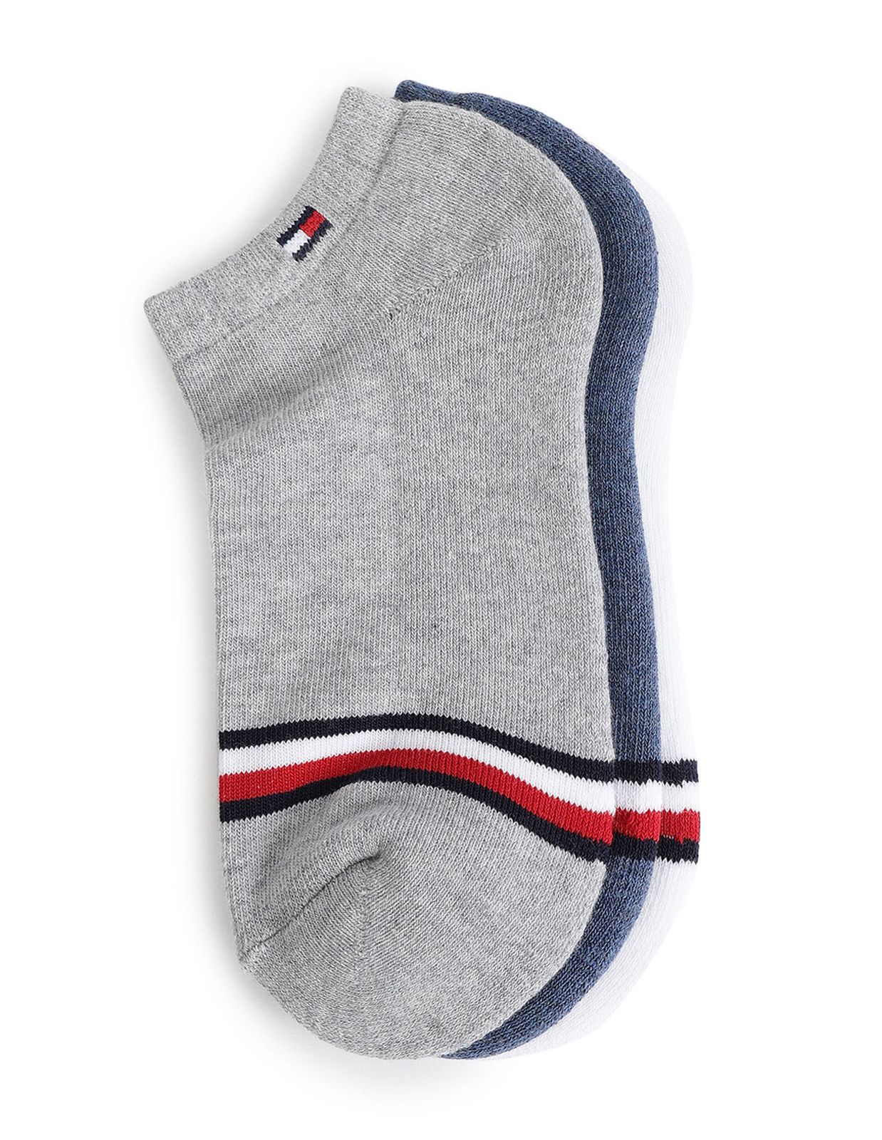 Tommy Hilfiger Cozy Striped Sock Trio in Nautical Blues and Charcoal