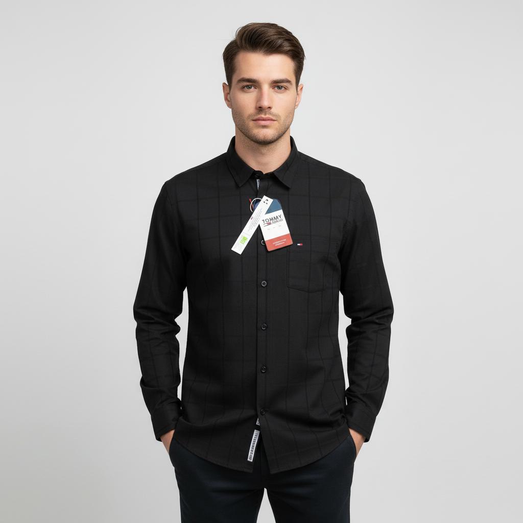 Tommy Jeans Sleek Midnight Checkered Button-Up Shirt - front view