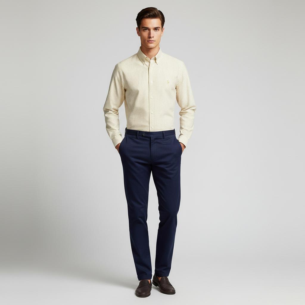 Polo Ralph Lauren Classic Fit Striped Shirt in Creamy Vanilla Swirl - front view