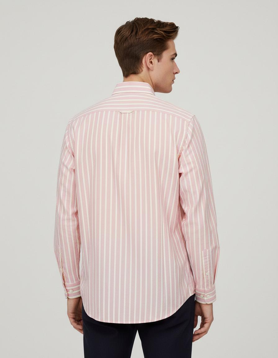 Polo Ralph Lauren Custom Fit Striped Shirt in Blushing Pink Sorbet - back view