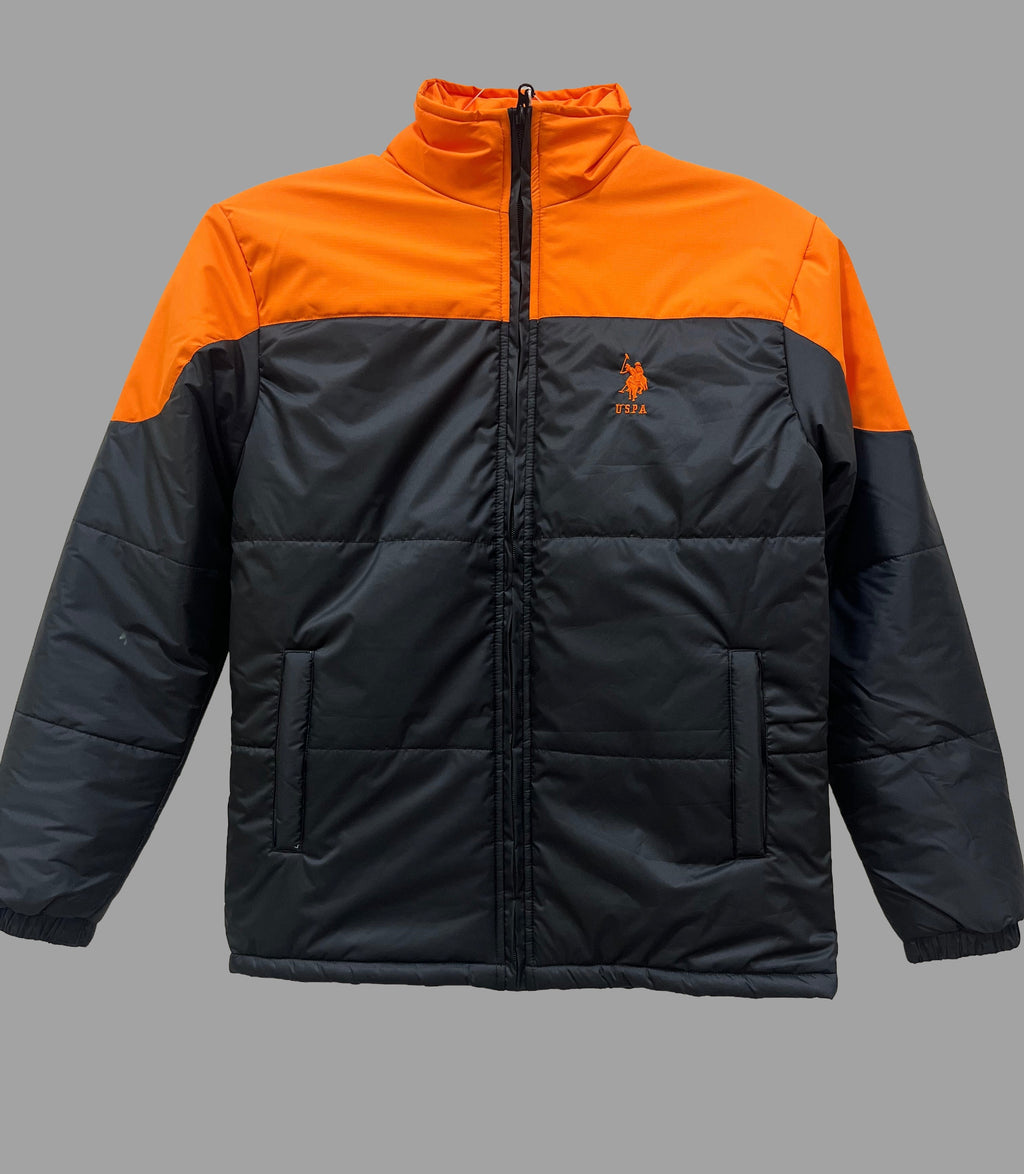 USPA Vibrant Ember & Charcoal Puffer Jacket