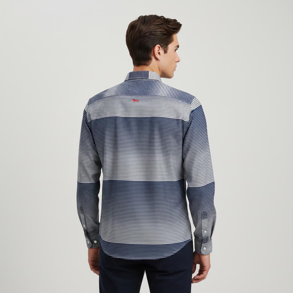 harmont&blaine Striped Elegance Shirt in Nautical Blue & Silver - back view