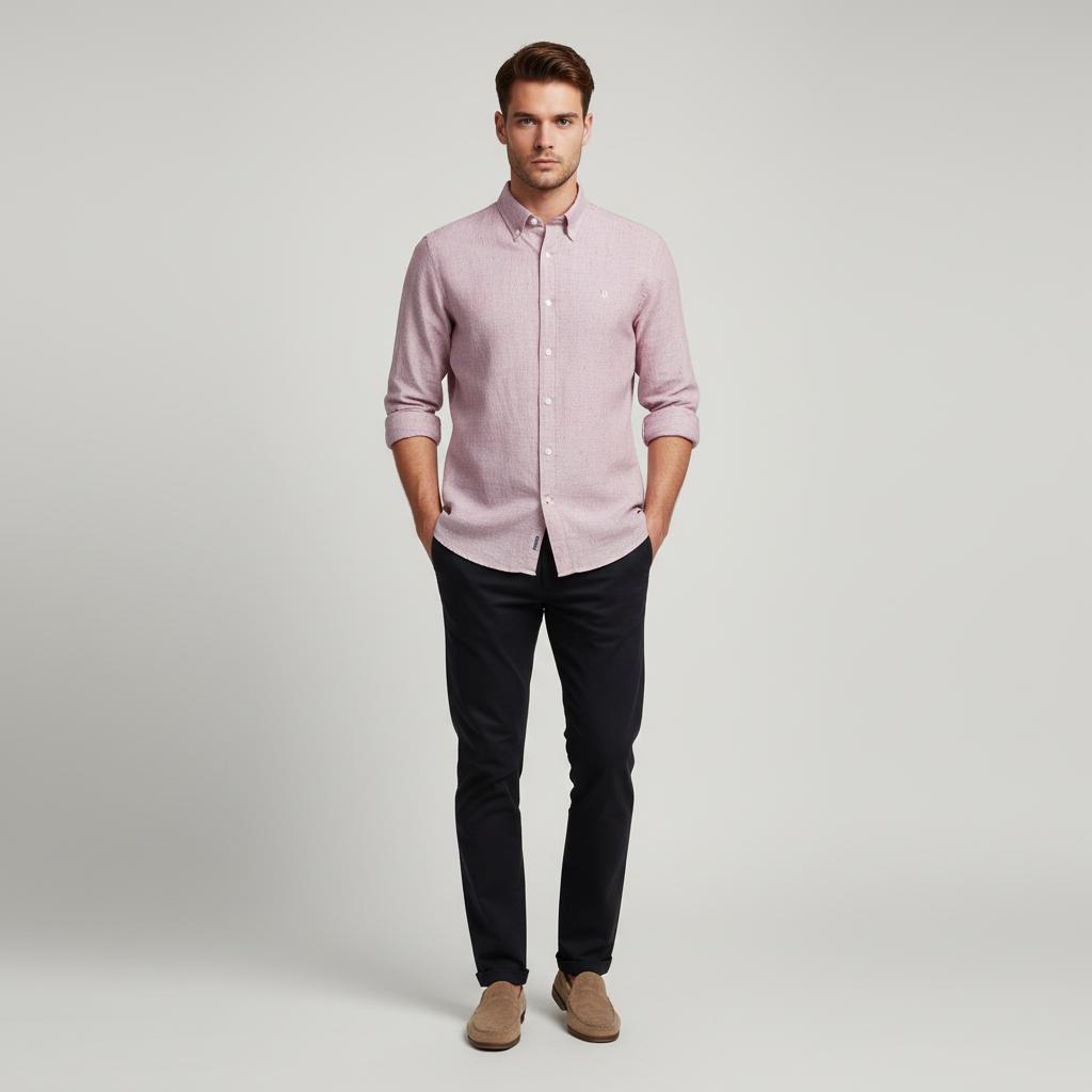 [Mélange Slub Linen] GANT Melange Button-Up Shirt in Blush Whisper - front view