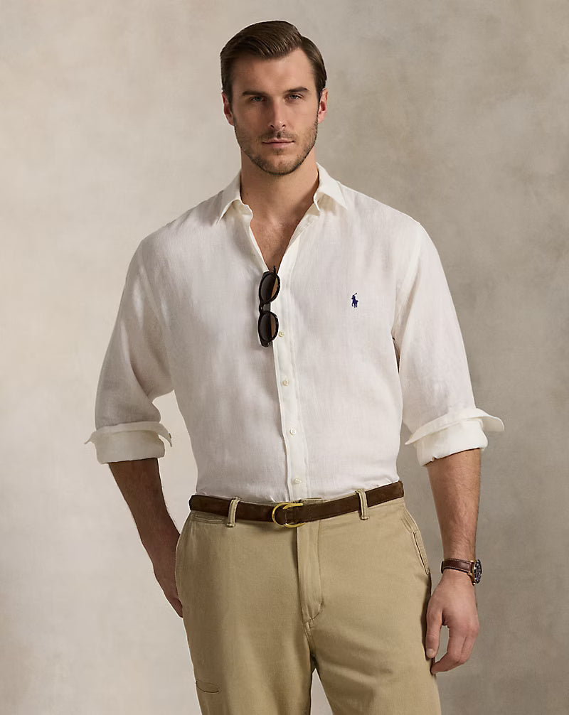 Polo Ralph Lauren Elegant Linen Button-Up Shirt in Whisper White [Luxe]
