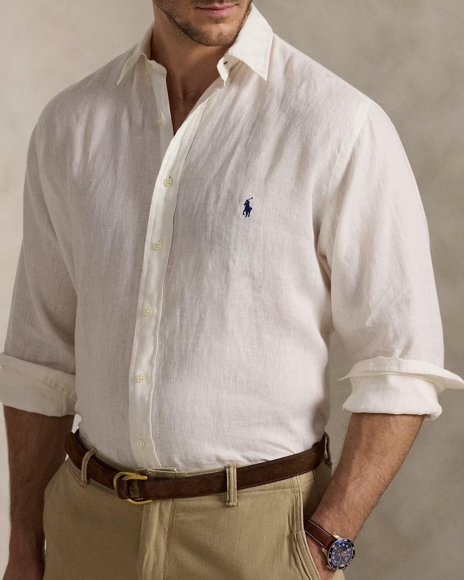 Polo Ralph Lauren Elegant Linen Button-Up Shirt in Whisper White [Luxe]