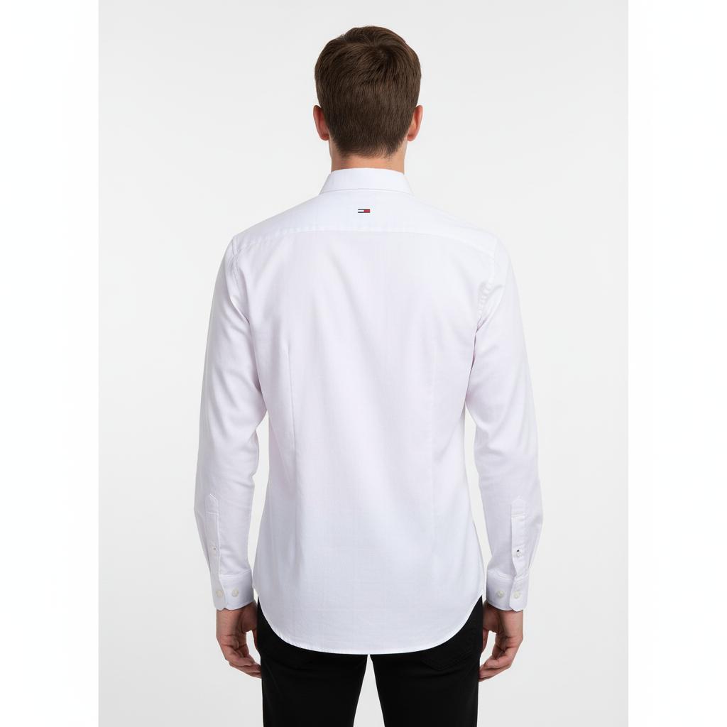 Tommy Jeans Crisp Cotton Slim Fit Shirt in Pure White Elegance - back view