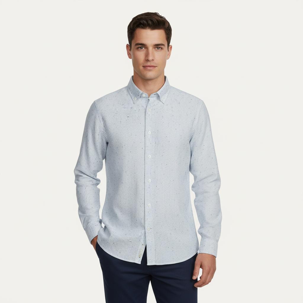 [Mélange Slub Linen] GANT Melange Striped Elegance Shirt in Soft Sky - front view