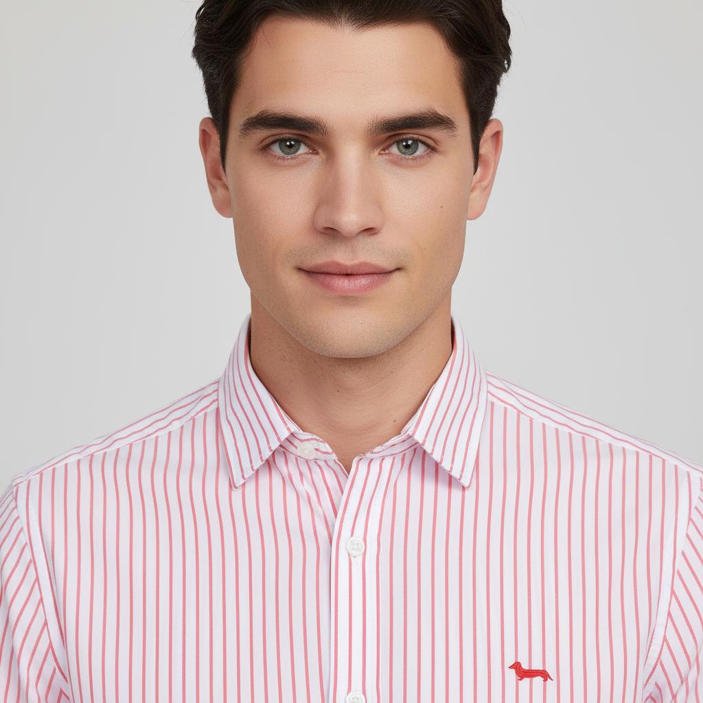 harmont&blaine Striped Elegance Shirt in Blushing Pink - zoomed view