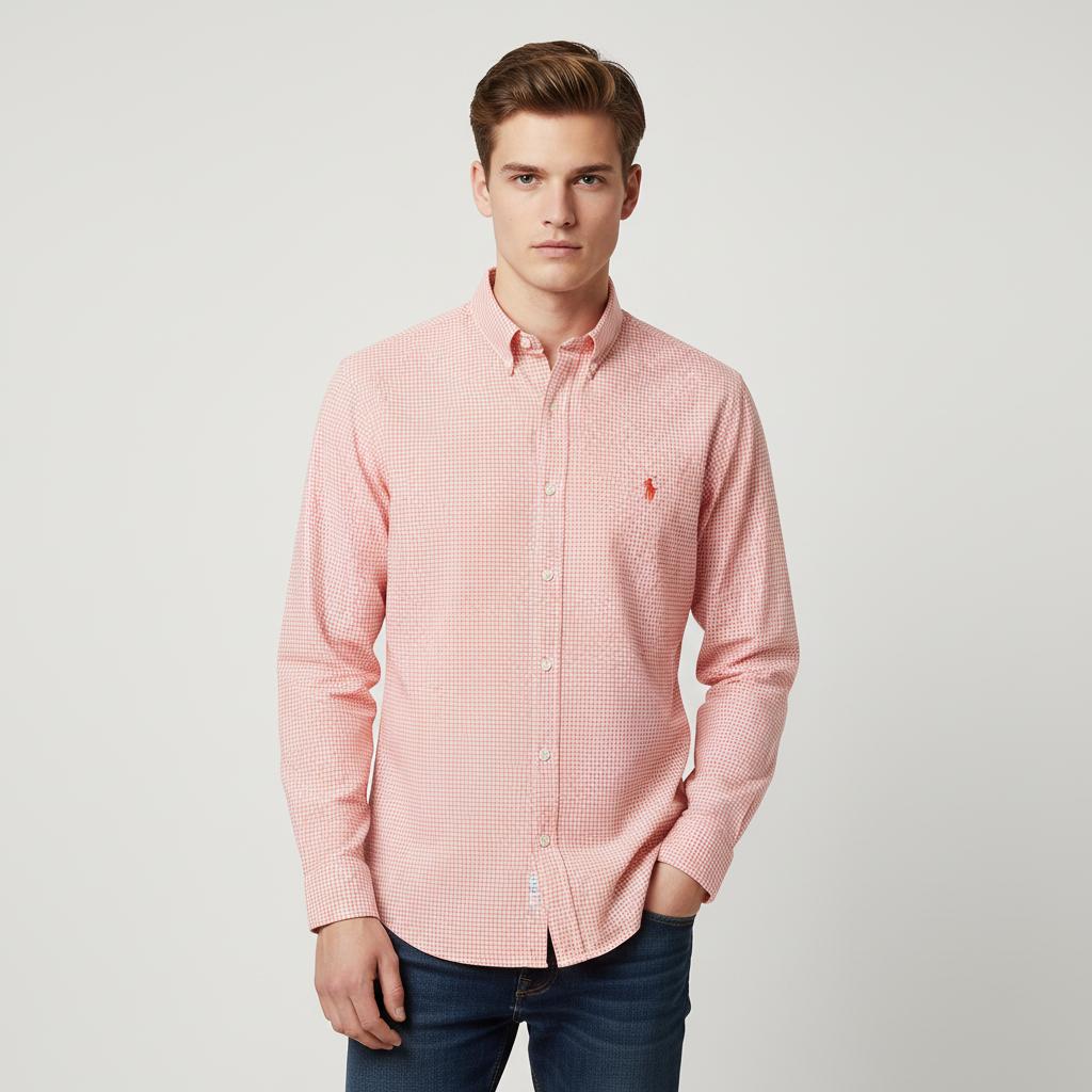 Polo Ralph Lauren Classic Fit Gingham Shirt in Coral Blush - front view