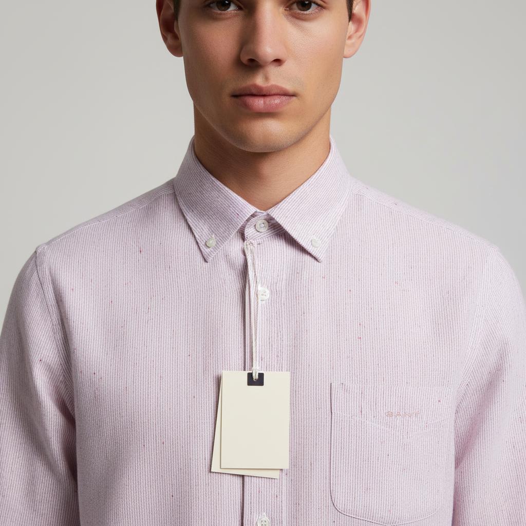 [Mélange Slub Linen] GANT Melange Stripe Shirt in Blushing Petal - zoomed view