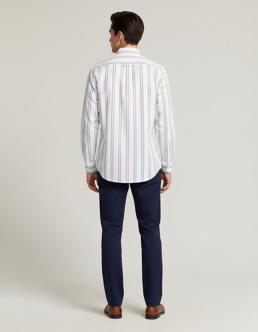 Polo Ralph Lauren Custom Fit Striped Elegance Shirt in Crisp White & Nautical Stripes - back view