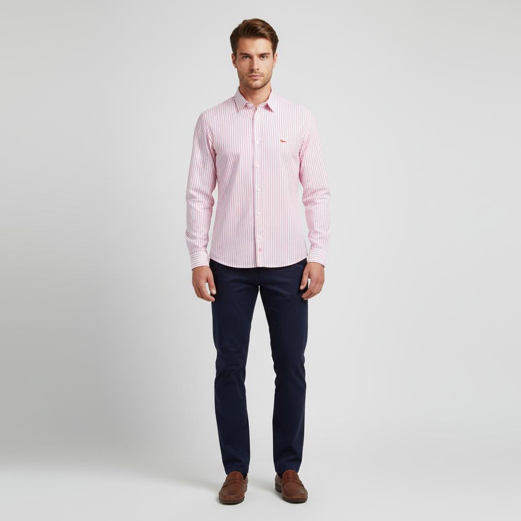 harmont&blaine Striped Elegance Shirt in Blushing Pink - front view