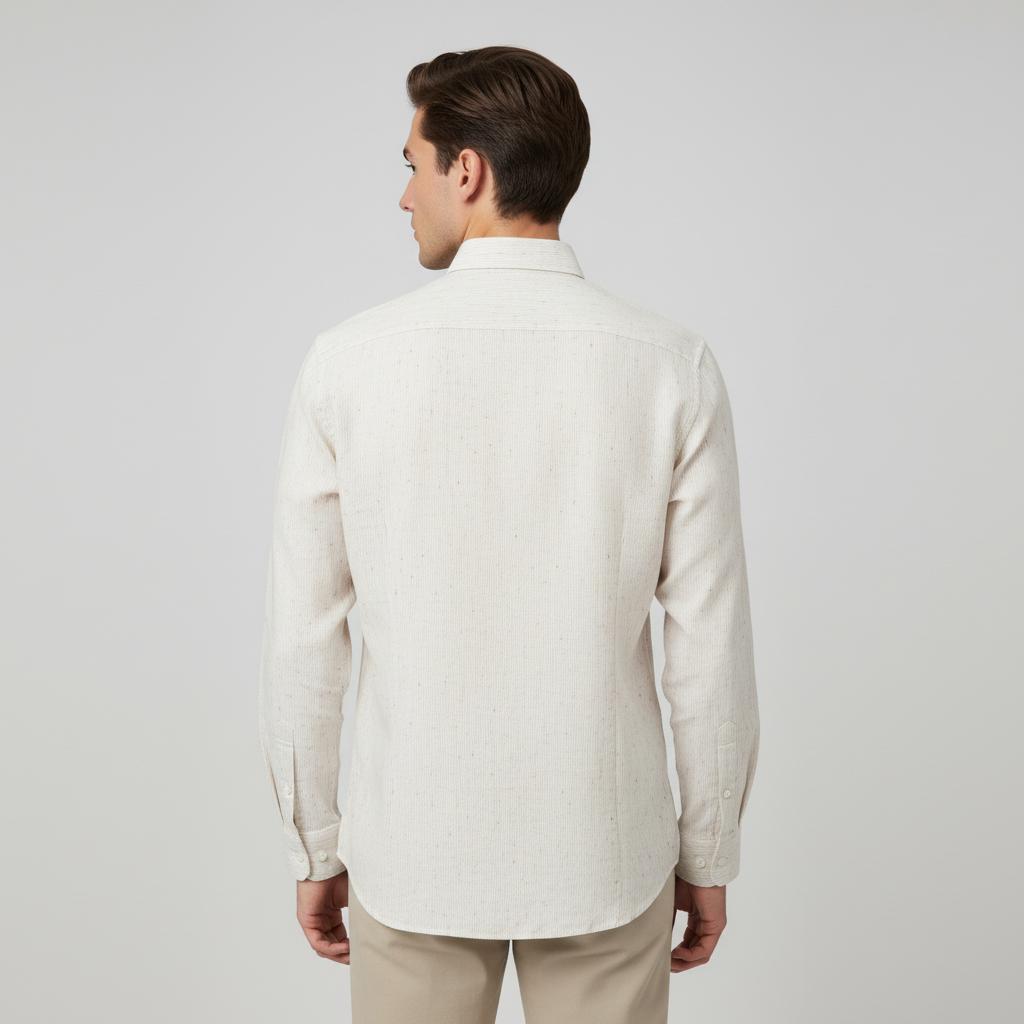 [Mélange Slub Linen] GANT Elegant Melange Button-Up Shirt in Whispering Cream - back view